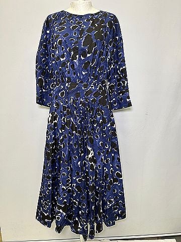 MARNI Marni Printed Fit-and-Flare Midi Dress in Blue Cotton (view 1)