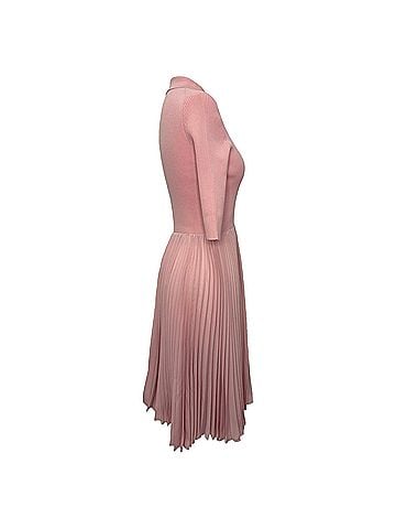 Prada Prada Ribbed-knit And Plissé Midi Dress In Pink Wool (view 2)