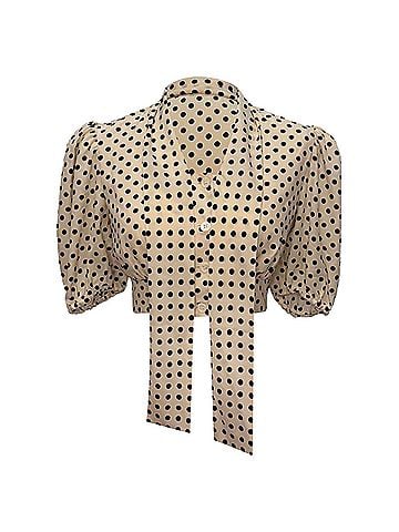 Miu Miu Miu Miu Puff-Sleeve Polka-Dot Top in White Silk (view 1)
