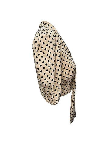Miu Miu Miu Miu Puff-Sleeve Polka-Dot Top in White Silk (view 2)