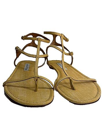 Aquazzura Aquazzura So Ponza T-Strap Sandals in Beige Raffia (view 2)