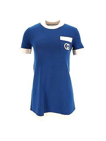 Gucci Gucci GG Embroidered Knit Mini Dress in Blue Polyester (view 1)