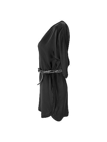 Saint Laurent Saint Laurent Belted Mini Dress in Black Acetate (view 2)