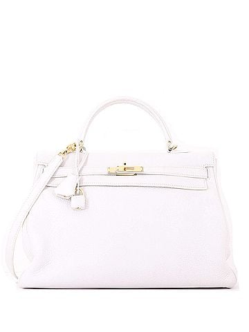 Hermès Kelly Handbag White Clemence with Gold Hardware 35 (view 1)
