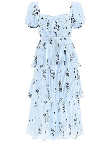Self-Portrait Blue Floral Silhouette Chiffon Floral Midi Cocktail Dress (view 1)