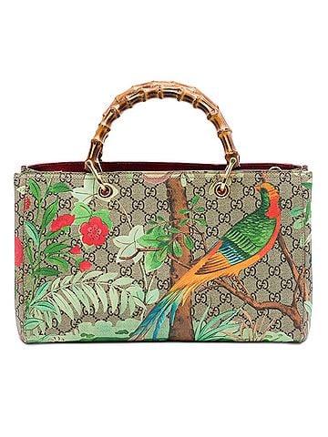 Gucci Medium GG Supreme Tian Bamboo Shopper Satchel (view 1)