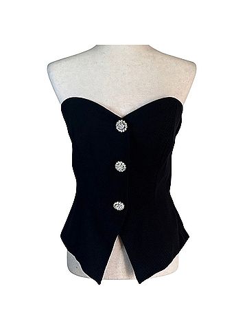 Lillie Rubin LILLIE RUBIN VINTAGE BLACK STRAPLESS CORSET BUSTIER TOP CRYSTAL BUTTONS SZ 6 Sleeveless Top (view 2)