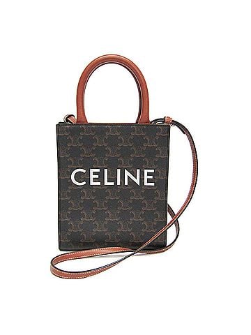 Céline Celine Triomphe Vertical Cabas Mini Women's Leather,PVC Handbag,Shoulder Bag Dark Brown,Light Brown (view 1)