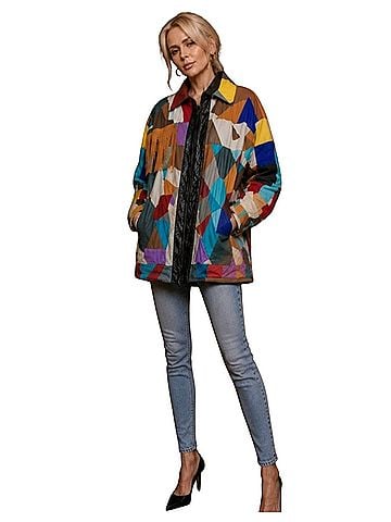 Retro Vintage 80s Patchwork Leather Fringe Oversized Western Boho Jacket (view 2)