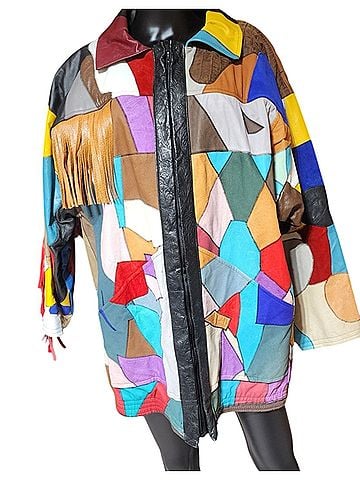 Retro Vintage 80s Patchwork Leather Fringe Oversized Western Boho Jacket (view 1)