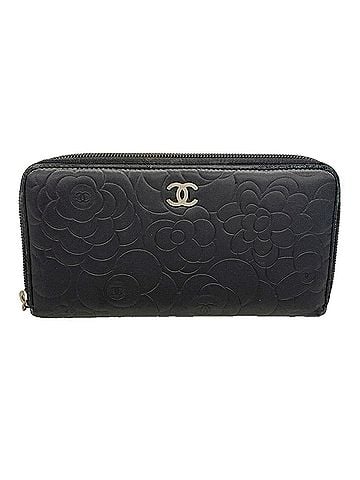 Chanel Chanel long wallet, Camellia design, lambskin, black, women's. (view 1)