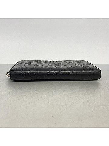 Chanel Chanel long wallet, Camellia design, lambskin, black, women's. (view 2)