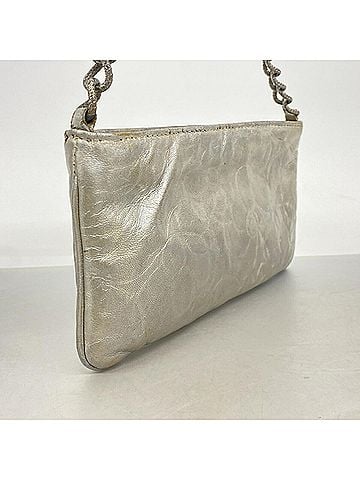 Chanel Chanel bag/pouch, Camellia design, leather, silver, women's. (view 2)