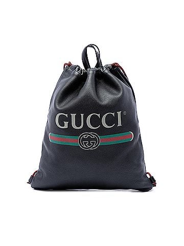Gucci Grained Calfskin Web Logo Drawstring Backpack (view 1)