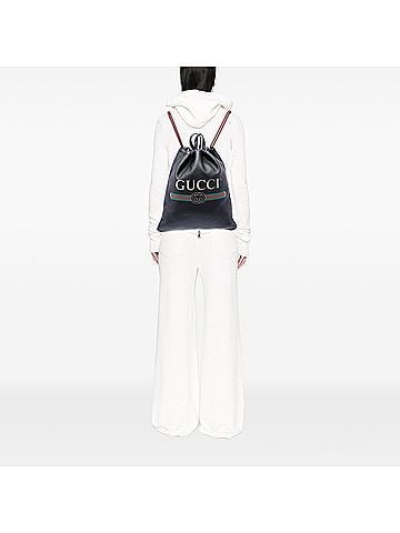 Gucci Grained Calfskin Web Logo Drawstring Backpack (view 2)