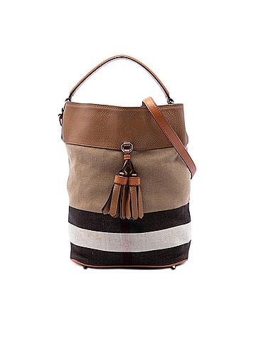 Burberry Medium Mega Check Canvas and Grained Calfskin Ashby Tassel Bucket Bag (view 1)
