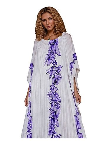 Retro VINTAGE 60'S RESORT LINE HAWAII PLEATED PURPLE FLORAL KAFTAN Active Dress (view 1)