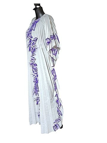 Retro VINTAGE 60'S RESORT LINE HAWAII PLEATED PURPLE FLORAL KAFTAN Active Dress (view 2)
