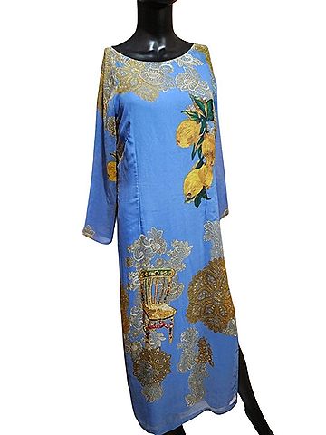 Retro 80s Silk Blend Mediterranean Lemon Art Open Side Tunic Caftan Casual Dress (view 2)