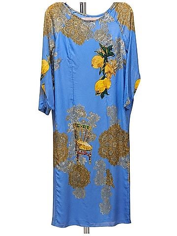 Retro 80s Silk Blend Mediterranean Lemon Art Open Side Tunic Caftan Casual Dress (view 1)