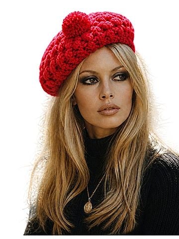 Retro Vintage 60’s Popcorn Knit Beret Pom Pom THE JAY CO RN 37460 Japan Rare Red Hat (view 1)