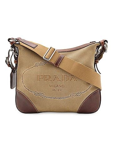 Prada PRADA Jacquard Shoulder Bag, Canvas and Leather, Khaki Beige, Dark Brown, BT0534 (view 1)