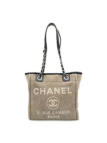 Chanel CHANEL Deauville Tote Bag, Shoulder Chain Strap, Canvas and Leather, Gray Black, A66939 (view 2)