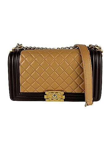 Chanel Chanel Boy Shoulder Bag, Leather, Beige, Brown, Gold, Women's, z10592 (view 1)