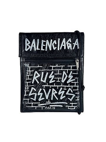 Balenciaga Balenciaga Explorer Graffiti Leather Pouch/Handbag (Black/White) - Women's (z10589) (view 1)