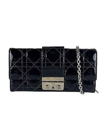 Christian Dior Christian Dior New Lock Long Wallet Chain Patent Leather Metal Black Silver Women's z10588 (view 1)
