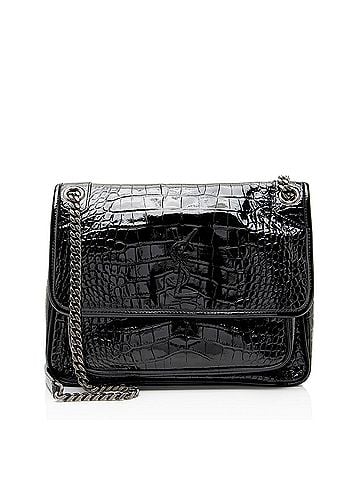 Saint Laurent Saint Laurent Patent Croc Embossed Leather Monogram Niki Medium Shoulder Bag (view 1)