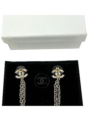 Chanel Chanel Gold Chain Logo Dangle CC Earrings (view 2)