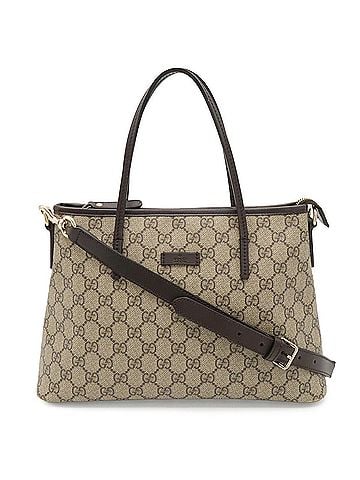 Gucci GUCCI GG Supreme Plus Tote Bag, Handbag, Shoulder Leather, Beige, Dark Brown, 353440 (view 2)