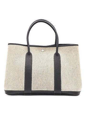 Hermès HERMES Garden PM Bolduc Ribbon Tote Bag Handbag Toile H Leather Gray Black (view 1)