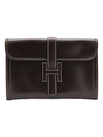 Hermès HERMES Jige PM Second Bag Clutch Handbag Leather Dark Brown ?H Stamp (view 1)
