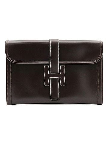 Hermès HERMES Jige PM Second Bag Clutch Handbag Leather Dark Brown ?H Stamp (view 2)