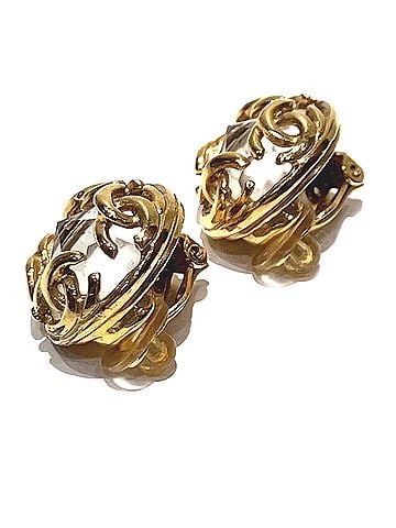 Chanel Chanel earrings, accessory, Coco Mark, total weight 15.8g, rhinestone, gold plated. (view 2)