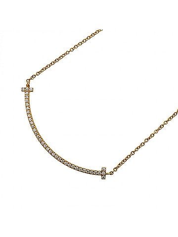 Tiffany & Co. Tiffany &amp; Co. T Smile Small Necklace, 18K Yellow Gold, Diamond, Women's (view 1)