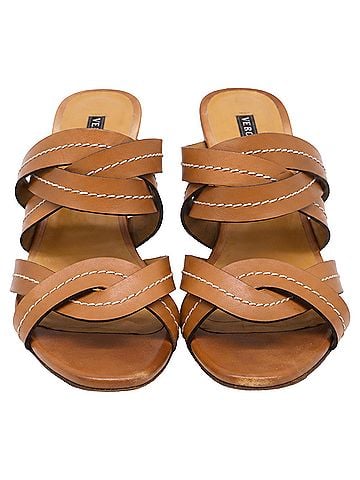 Veronica Beard Veronica Beard Macey Vachetta Heeled Mules in Brown Leather (view 2)