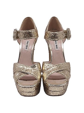 Miu Miu Miu Miu Mary Jane Cross Strap Platform Sandals in Gold Glitter (view 2)