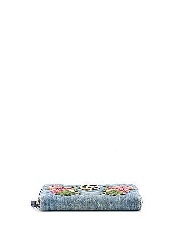 Gucci GG Marmont Zip Around Wallet Embroidered Matelasse Denim (view 2)