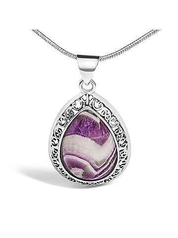 Haus of Brilliance Sterling Silver Chevron Amethyst Teardrop Pendant Necklace (view 2)