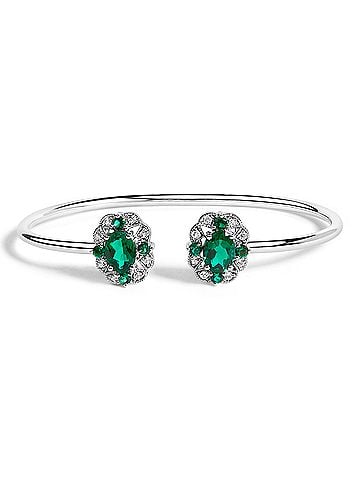 Haus of Brilliance Sterling Silver White Topaz and Green Emerald Floral Bangle Bracelet (view 1)