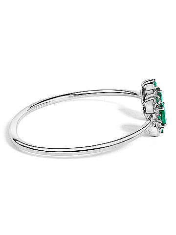 Haus of Brilliance Sterling Silver White Topaz and Green Emerald Floral Bangle Bracelet (view 2)