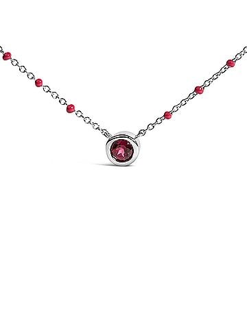 Haus of Brilliance Sterling Silver Rhodolite Enamel Bead Chain Necklace 18 Inch (view 2)