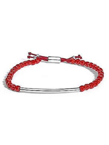 Haus of Brilliance Sterling Silver Red Jasper Bead Station Bracelet with Bolo Clasp (view 1)