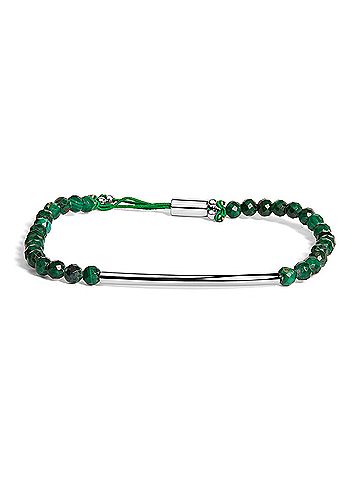 Haus of Brilliance Sterling Silver Malachite Bead Station Bracelet with Bolo Clasp (view 1)