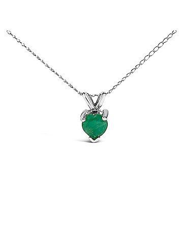 Haus of Brilliance 14K White Gold 5X5 MM Heart Shaped Green Emerald Solitaire Pendant Necklace (view 2)