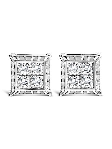 Haus of Brilliance 14K White Gold 2.00 Cttw Invisible Set Princess-Cut Lab Grown Diamond Wavy Quad Stud Earrings (view 1)