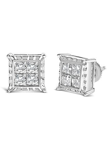 Haus of Brilliance 14K White Gold 2.00 Cttw Invisible Set Princess-Cut Lab Grown Diamond Wavy Quad Stud Earrings (view 2)